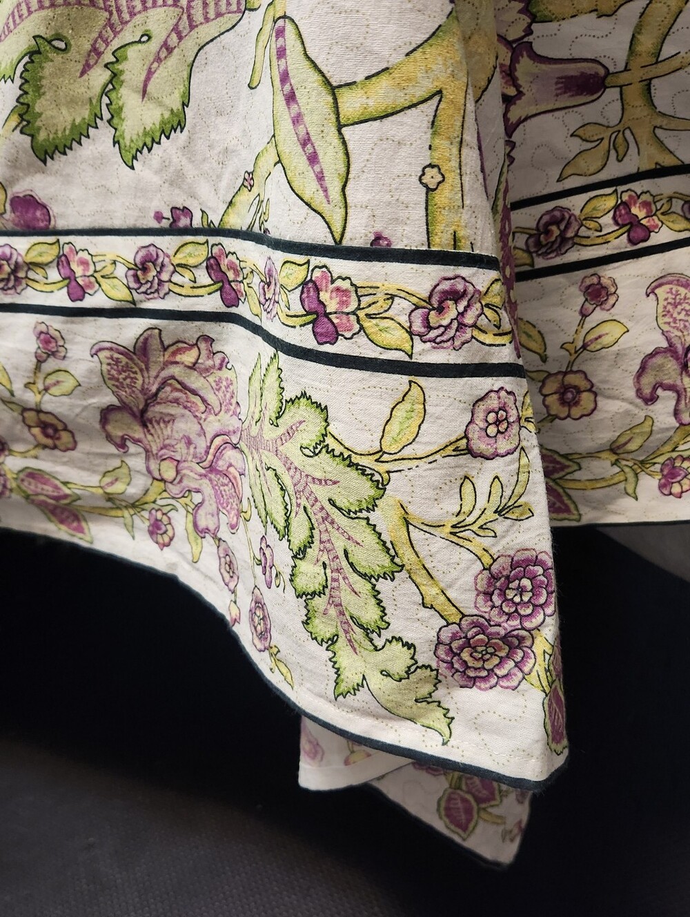April Cornell Long Table Floral Purple Green Cotton Tablecloth Cover Cottagecore
